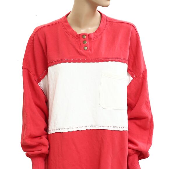 Free People Strawberry Sweatshirt Pullover Top Colorblocked Ribbed S New 283715 - Picture 3 of 6